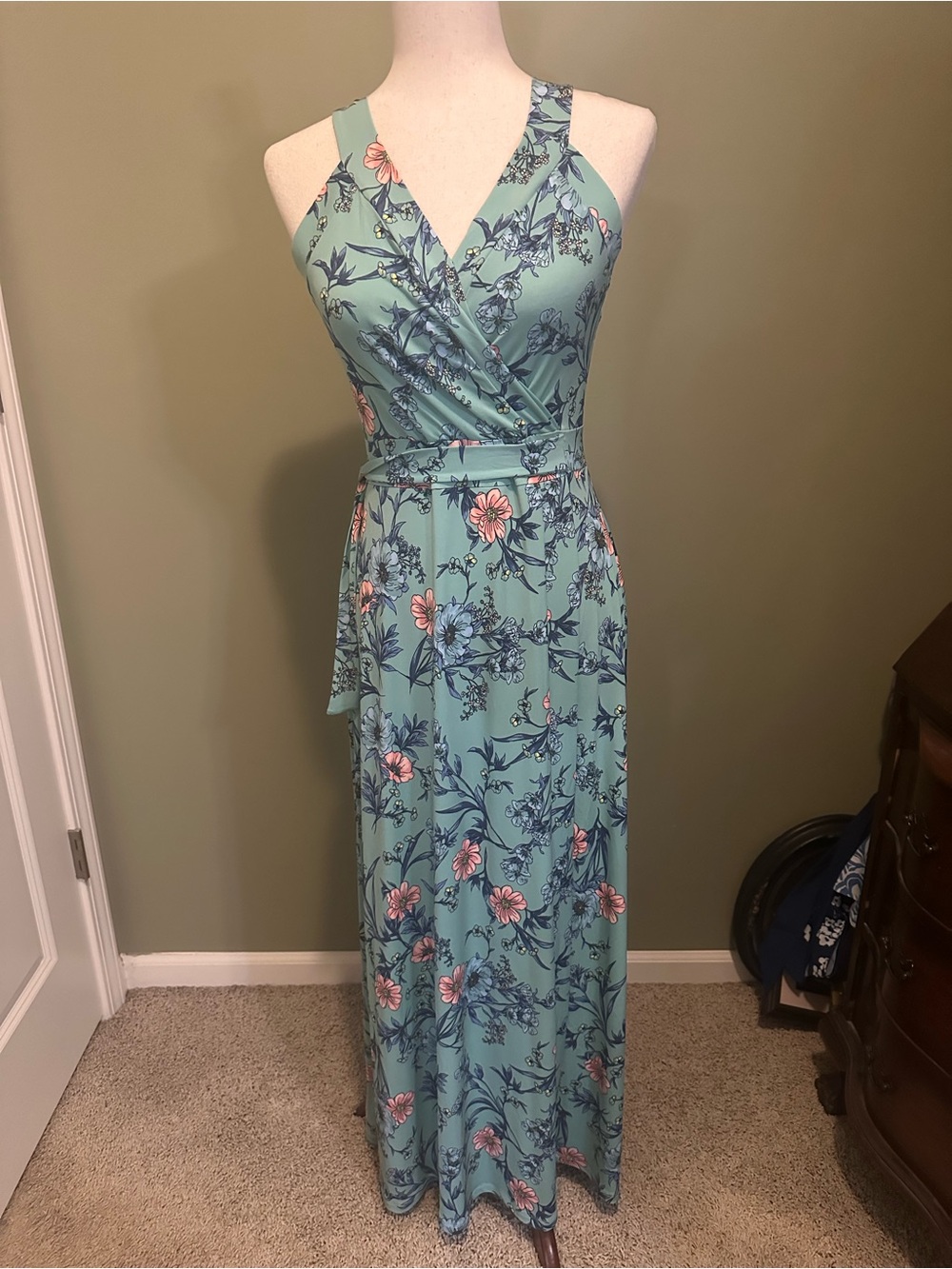 41 Hawthorn Seafoam Green Floral Wrap Maxi Dress